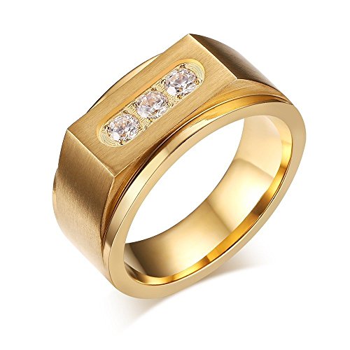 VNOX Stainless Steel Gold Plated White CZ Crystal Wedding Band Ring for Men and Women