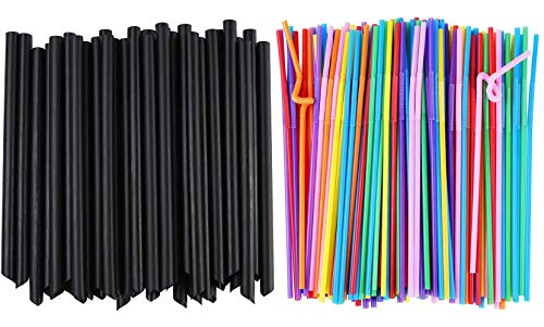 ALINK 100 Pitillos Plásticos Negros para Bubble Tea miniatura 1