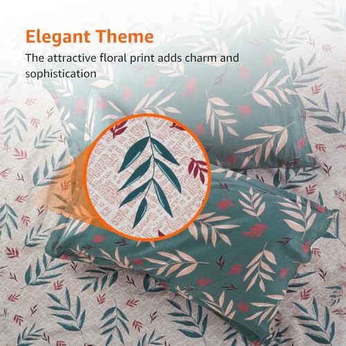 Image of Amazon Basics - 100% Cotton Flat Bedsheet | 144TC |Queen Bed Sheet with 2 Pillow Cover|Soft Cotton | Leaf Print | 90 Inch x 100 Inch, Grey