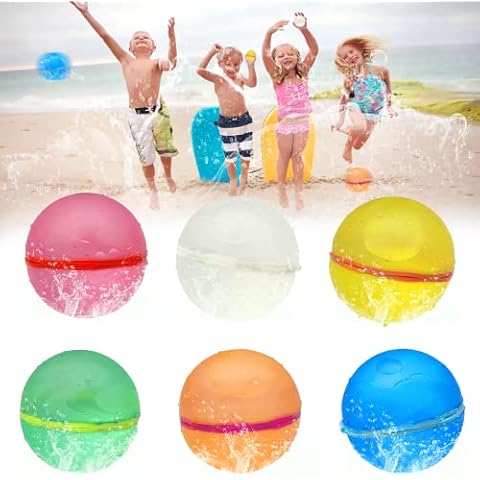 chimoo 6 Stück Wasserbomben,Wasserbomben Wiederverwendbar Silikon Wasserbomben SelbstschließEnd mit Kugel Wasserballons Ohne Knoten Bunt Wasserbombe Set für Kinder Outdoor/Pool/Strand Wasserspielzeug Cover