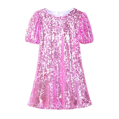 Image of WELAKEN Girls Ombre Sequin Dress Sparkly Fancy Short Puff Sleeves Gradient Party Dress