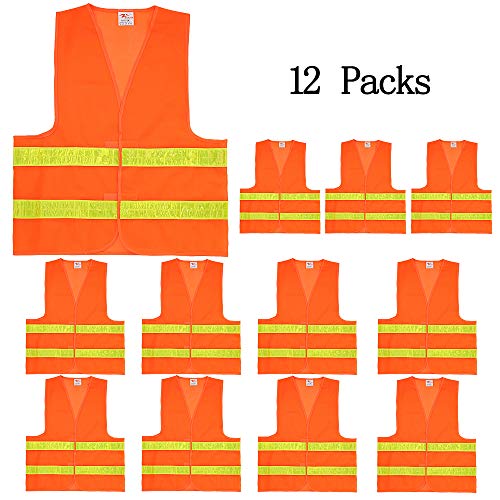 Zojo Normal Visibility Safety Vests,12 Pack,Adjustable Size,Thin & Lightweight Mesh Fabric, Wholesale Safety Vest For Outdoor Works, Fits For Men Neon Orange Updated #TOP1