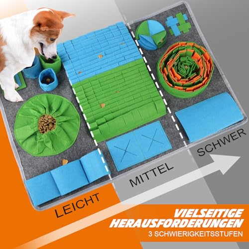 Schnüffelteppich für Hunde | 65*44cm | Hundespielzeug mit Anti-Rutsch | Waschbar | Extrem Material | Intelligenzspielzeug für Hunde | 10 Trainingselemente | 3 Schwierigkeitsstufen | Stressabbau