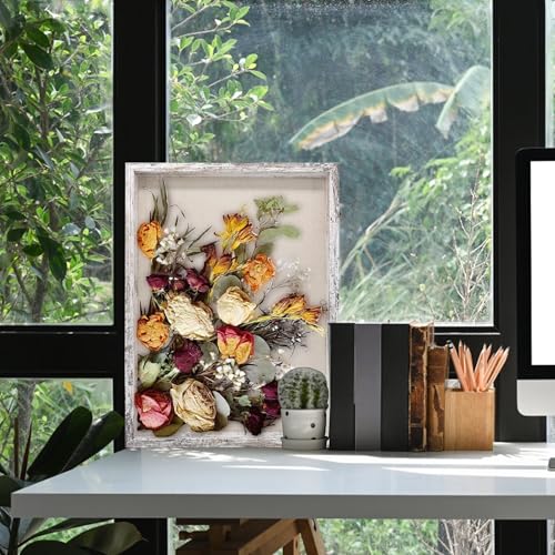 Image of GraduationMall 18x24 Wood Shadow Box Frame Glass Door Display Case with Linen Back and 6 Stick Pins,1.5 inches Interior Depth,Ideal for Memorabilia Pictures Flowers Medals Tickets Rustic White