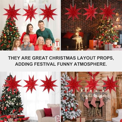 Image of CraftVatika Christmas Assorted 3D Paper Star Shaped Lantern Lampshade for Xmas Party Hanging Ornament Christmas New Year Wedding Decoration Home Party Hanging Decorations Xmas Gifts (1 Pcs)