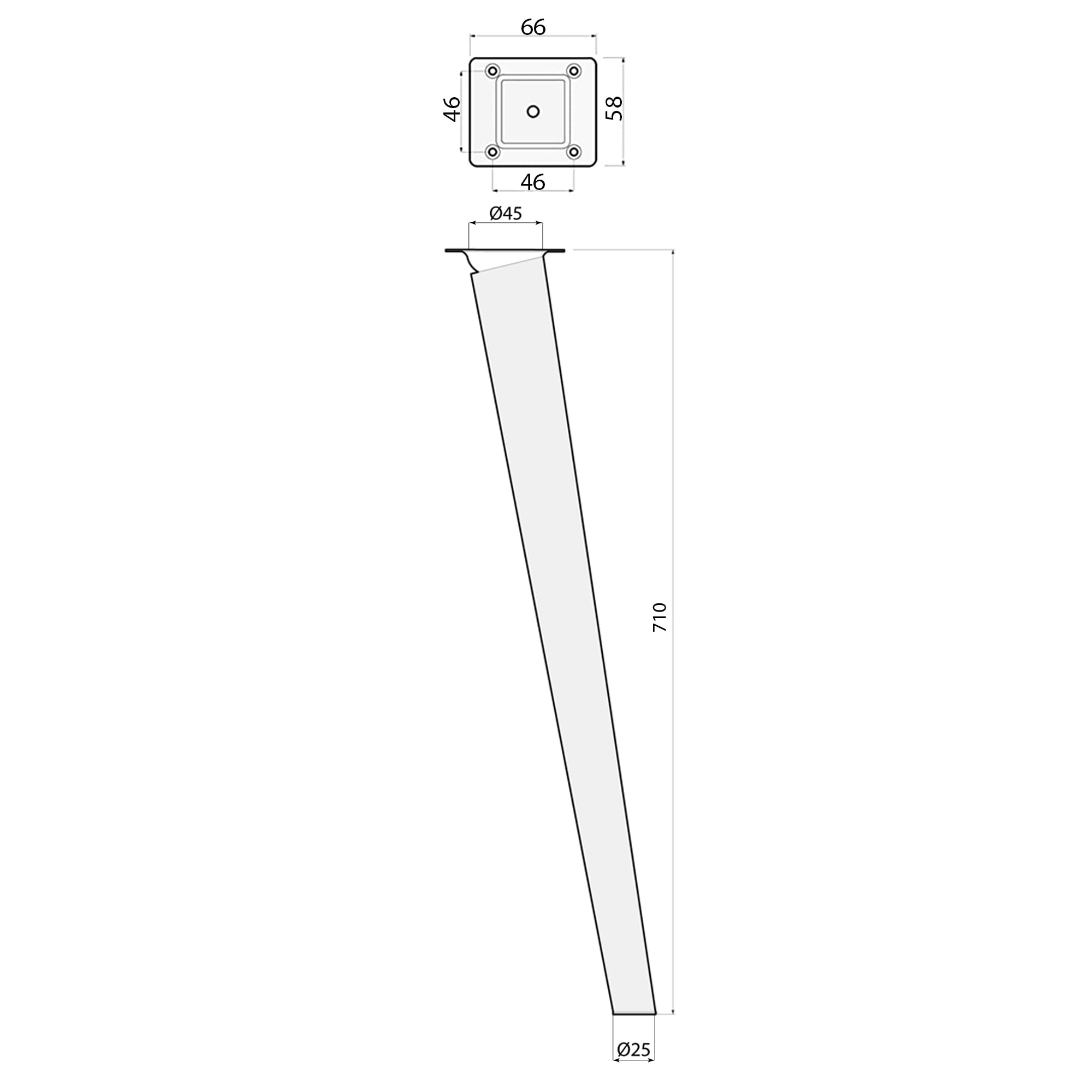 Sossai Tischbeine aus Massivholz Eiche mit Öl-Finish, Clif Round HMF2, 71 cm hoch, rund, schräge Ausführung, für Stühle, Tische
