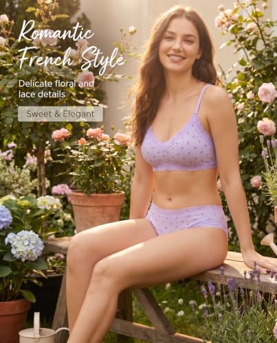 Image of Knowyou Cotton Underwear for Women No Roll Soft Panties No Dig Lace Waist Hipster Breathable Cheeky Lingerie for Women