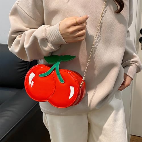 Women Cherry-Shaped Shoulder Bag with Chain Lovely Crossbody Bag PU Leather Versatile Handbag Travel Shopping Commute Bag3