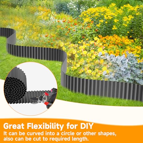 MTART Corrugated Metal Edging for Landscaping, Sturdy Garden Edging Border for Flower Bed, Lawn and Landscape Edging (Black, 4\"×10Ft)