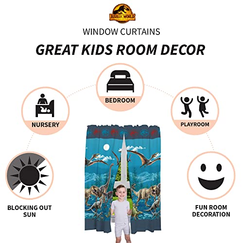 Image of Jurassic World Dominion Kids Room Window Curtain Panels Drapes Set, 82 Inches x 63 Inches, By Franco