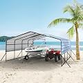 LANDTOP 20x20 Metal Carports Heavy Duty for Snow for 2 Cars Garage,Car Tent Garage with Galvanized Metal Roof,Outdoor Garage Shelter for Car, SUV, Truck and Boats, Dark Grey All Weather
