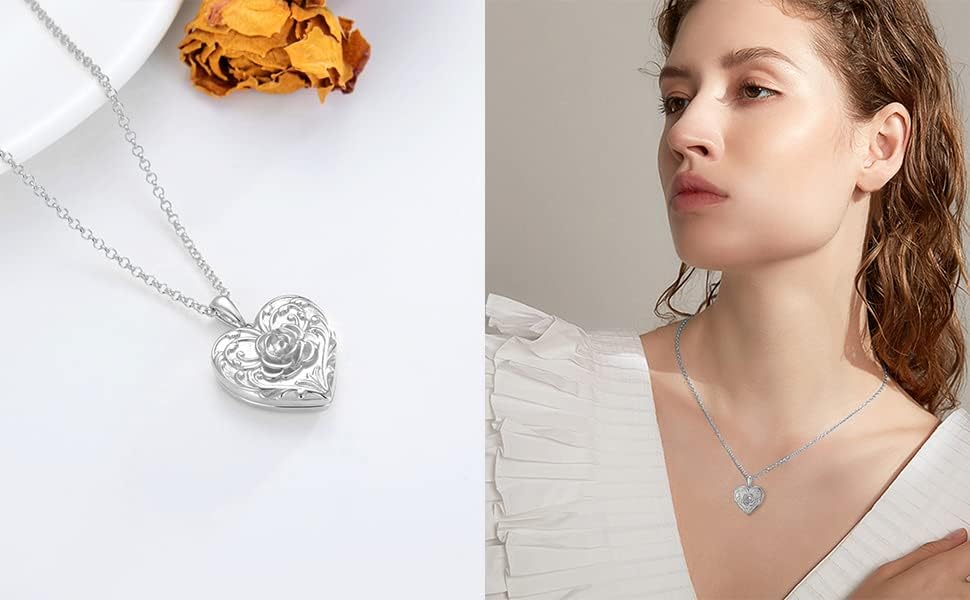 SOULMEET Sunflower/Rose White Locket Necklace That Holds Pictures Photo Keep Someone Near to You Personalized Sterling Silver/Real White Gold Locket Gift - Image 5