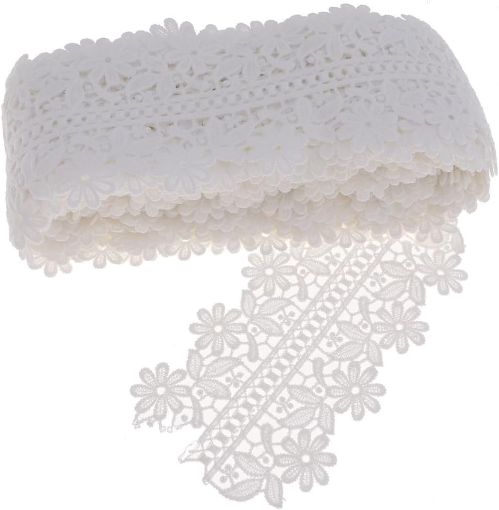 White Embroidered Lace Fabric Trim -6-14 for Wedding