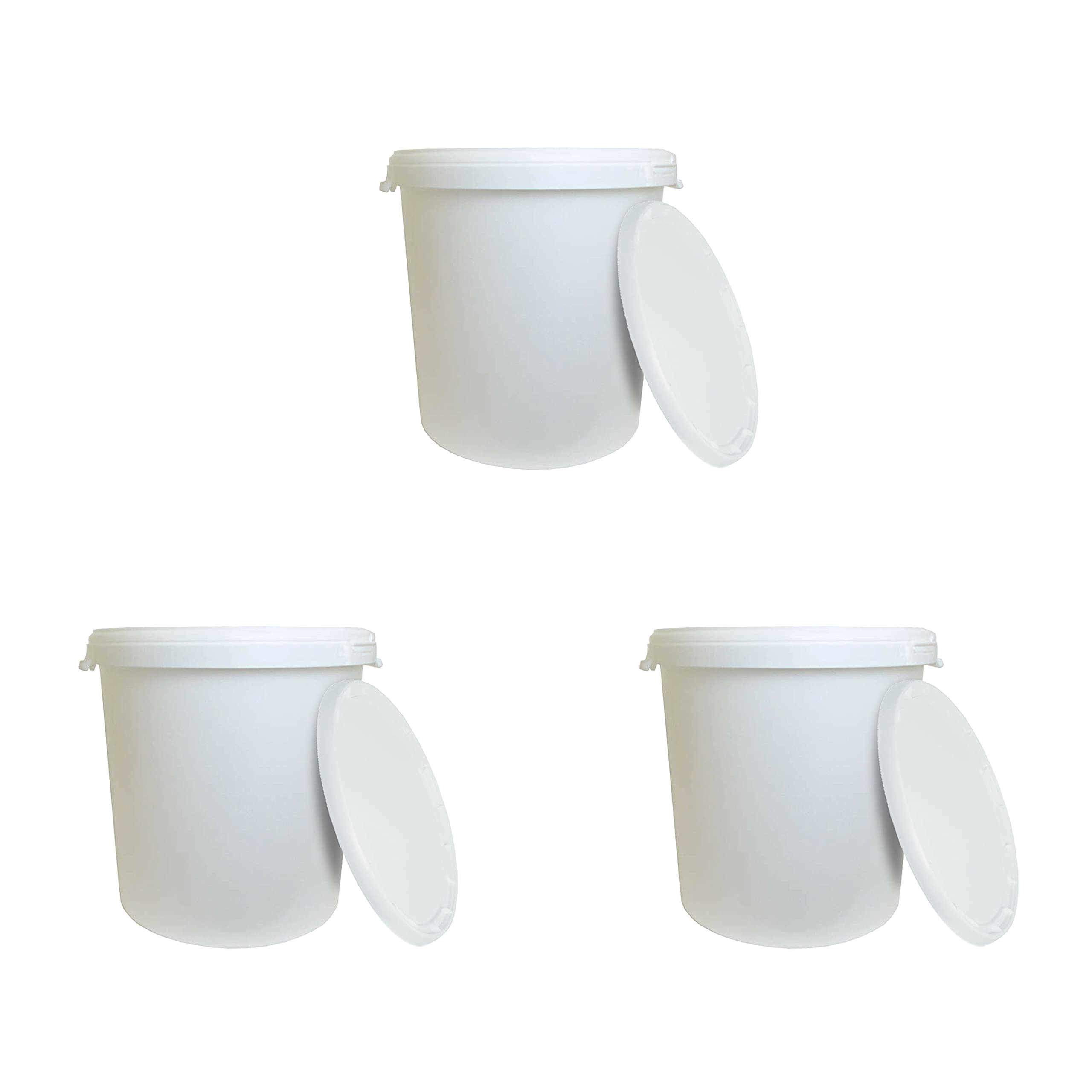 25L Litre White Multi-Purpose Storage Bucket with Tamper Evident Lid For Food Storage, Home Brew, Garden and Garage Storage, Fermentation, Bait Buckets (3)