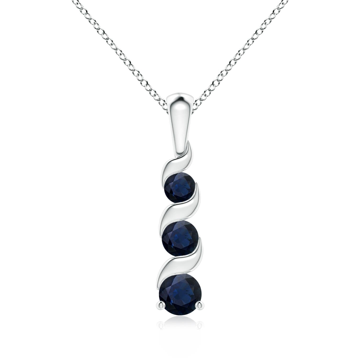 Angara Natural Blue Sapphire Pendant for Women | Channel-Set Round Sapphire Three Stone Journey Pendant in 14K Solid Gold/Platinum With 18" Chain |