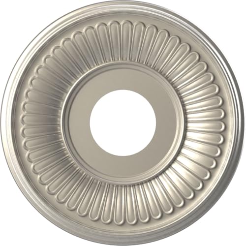 Image of Ekena Millwork CMP13BEBAL Berkshire Thermoformed PVC Ceiling Medallion (Fits Canopies up to 5 3 /4 inch), 13 inchOD x 3 1 /2 inchID x 3 /4 inchP, Bright Coat Aluminum