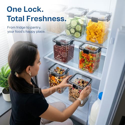 Image of HomeWiz Air-Tight Kitchen Storage Containers Set of 8 (1200 ML Each) | Transparent Plastic Boxes for Fridge, Pantry & Home Organization | Food Grade, Multi-Purpose Storage | Storage Box