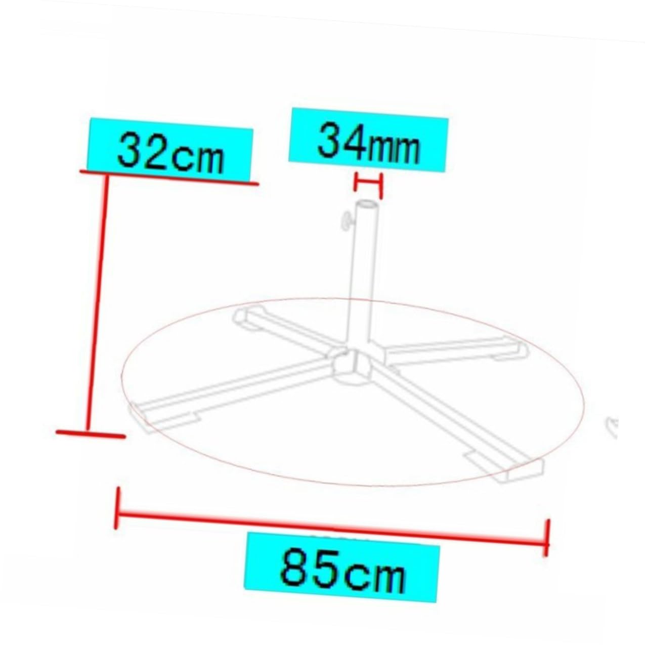 FRCOLOR Base Portaombrellone Pieghevole Salvaspazio in Ferro a 4 Gambe Vite Regolabile per Ombrelloni da Spiaggia e Festa Estiva e Adatta a Pali da 2-3,2cm