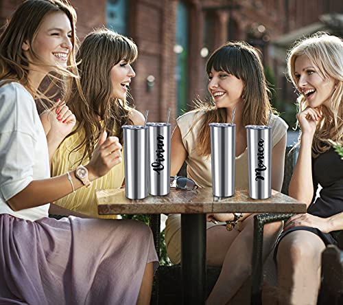 Cosictic 20 Oz Skinny Tumbler Set Of 4, Slim Insulated Stainless Steel Travel Tumbler With Lid And Straw, Skinny Water Tumbler For Diy Birthday Gift, Silver #TOP4