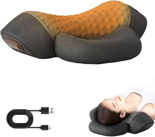 Masajeador de cuello, almohada masajeadora de cuello recargable 3 en 1 con tejido profundo, calefacción y estirador suave, almohada ergonómica de