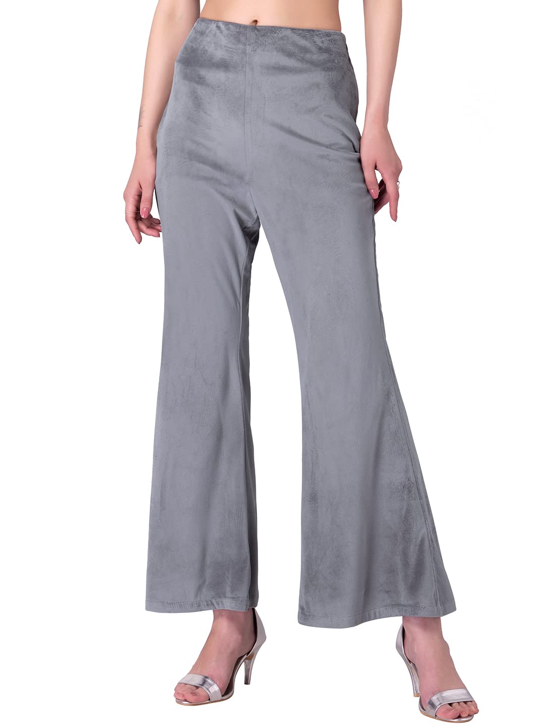 FabAlleyGrey Velour High Waist Flared Trousers
