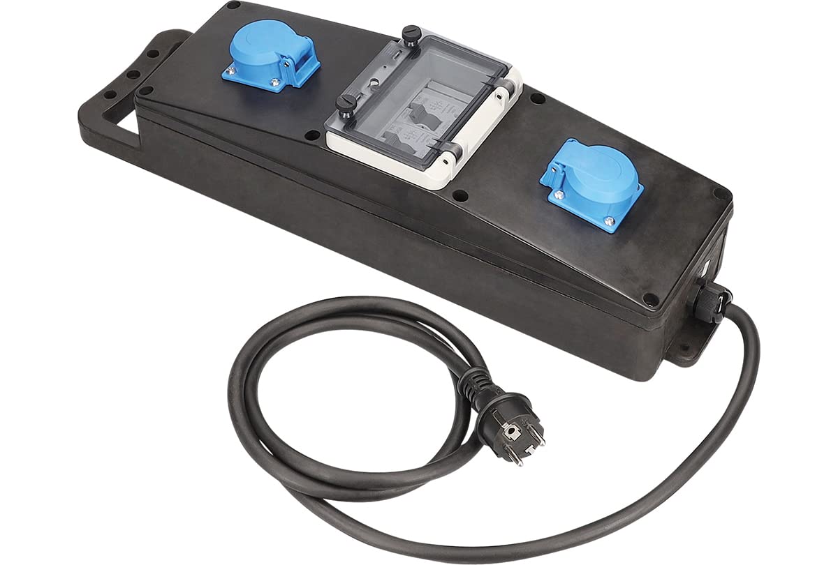 as - Schwabe Regleta móvil de goma maciza, 2 m H07RN-F 3G2,5 cable con protección de contacto 230 V/16 A, 2 enchufes de protección de contacto de 230 V/16 A, 2 interruptores de corriente residual