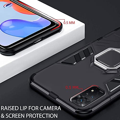Image of WOW IMAGINE Polycarbonate, Metal Tough Armor Bumper Back Case Cover | Ring Holder & Kickstand in-Built | Excellent 360 Degree Protection for Redmi Note 11 Pro, Note 11 Pro + Plus (Carbon Black)