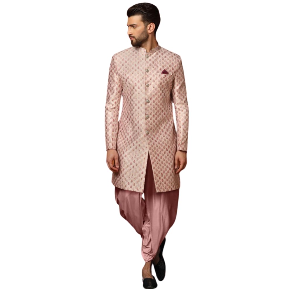 Kisah Men's Indo-Western Sherwani Dhoti Set, Multi Cotton, Printed Regular Fit Mandarin Collar Long Sleeves (Xl) Multicolour