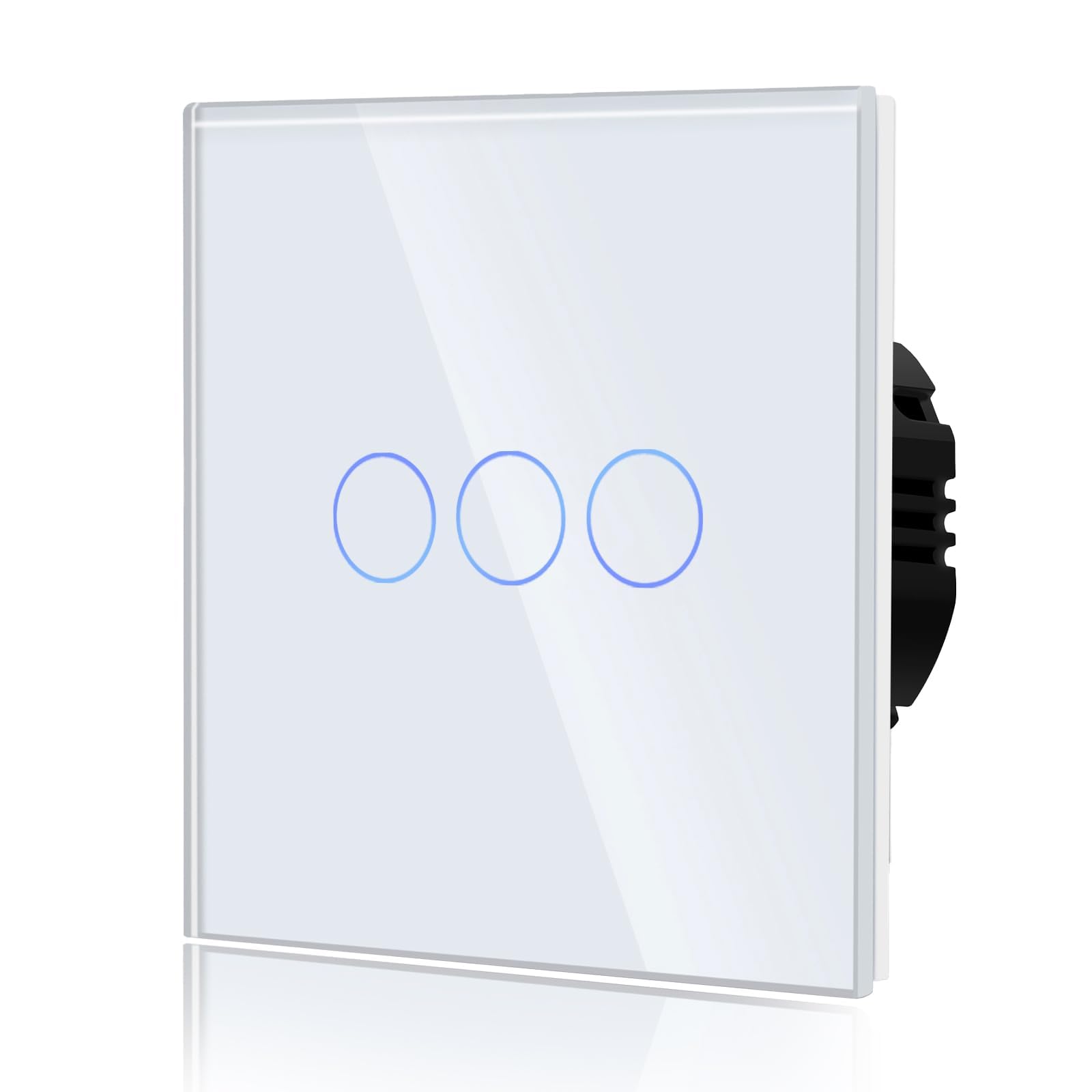 BSEED Touch Light Switch,Standard Touch Sensitive bathroom Switchs,Tempered Glass Panel with LED Backlight, No Neutral Wire Needed,3 Gang 2 Way,White 86mm