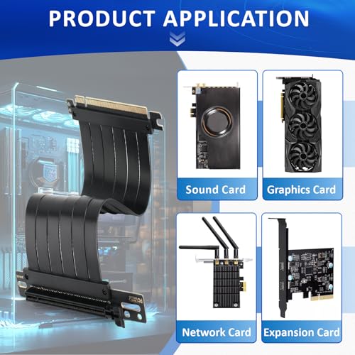 RongZy PCI-E 3.0 16X Riser Cable para Graphics,Tarjeta de Sonido/Grabación/Red/Expansión PCI-E 3.0 16X Cable de Extensión Doble ángulo Recto Cable Length 20cm - imagen 5