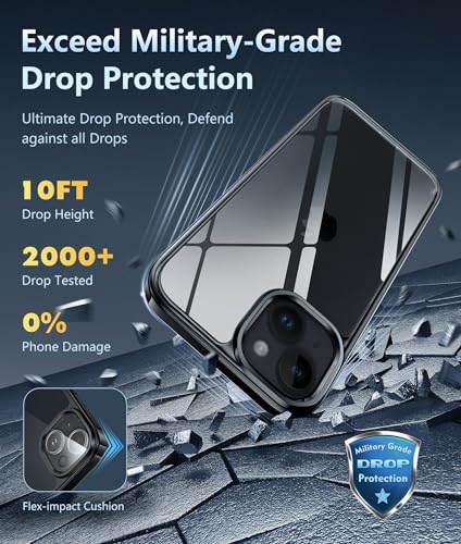 Image of FNTCASE for iPhone 15 Plus Case: Clear Phone Cases Slim Anti Yellowing Military Grade Drop Protection Rugged Shockproof Protective Transparent Cell Phone Cover (D-Black)