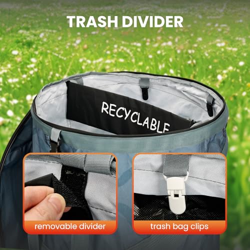 Image of Pop-Up Trash Bin with Removable Divider, Heavy Duty Bottom, Collapsible Storage for Camping, Laundry, Storage and Garden, Waterproof and Tear Resistance Material with Air Vent, Blue