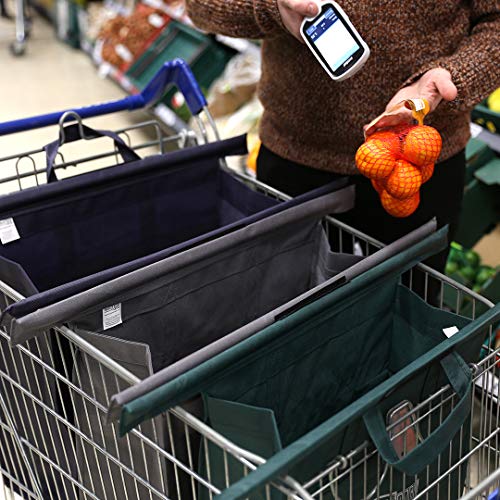 Trolley Bags for shopping Trolley, Pack of 3 Style Collection Midi Bags, Hang in Trolley for Easy Packing, Heavy Duty Reusable Fabric Foldable Bag Organiser for Grocery Food Shopping