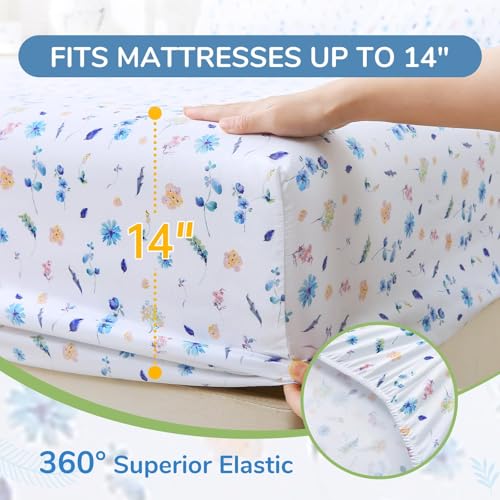 Image of MUXHOMO Full Size 4 Piece Sheet Set, Soft Sheet Set for Bedroom with Deep Pocket Up to 16 inch, Wrinkle-Free Bed Sheet with Flat Sheet, Fitted Sheet & Pillowcases - Watercolor Floral