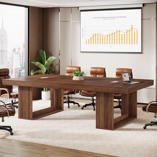 Tribesigns 8FT Conference Table for 10 People, 94.5' W Large Meeting Table with 2 Cable Grommet, Business Style Seminar Boardroom Podcast Tables for Conference Room, Brown