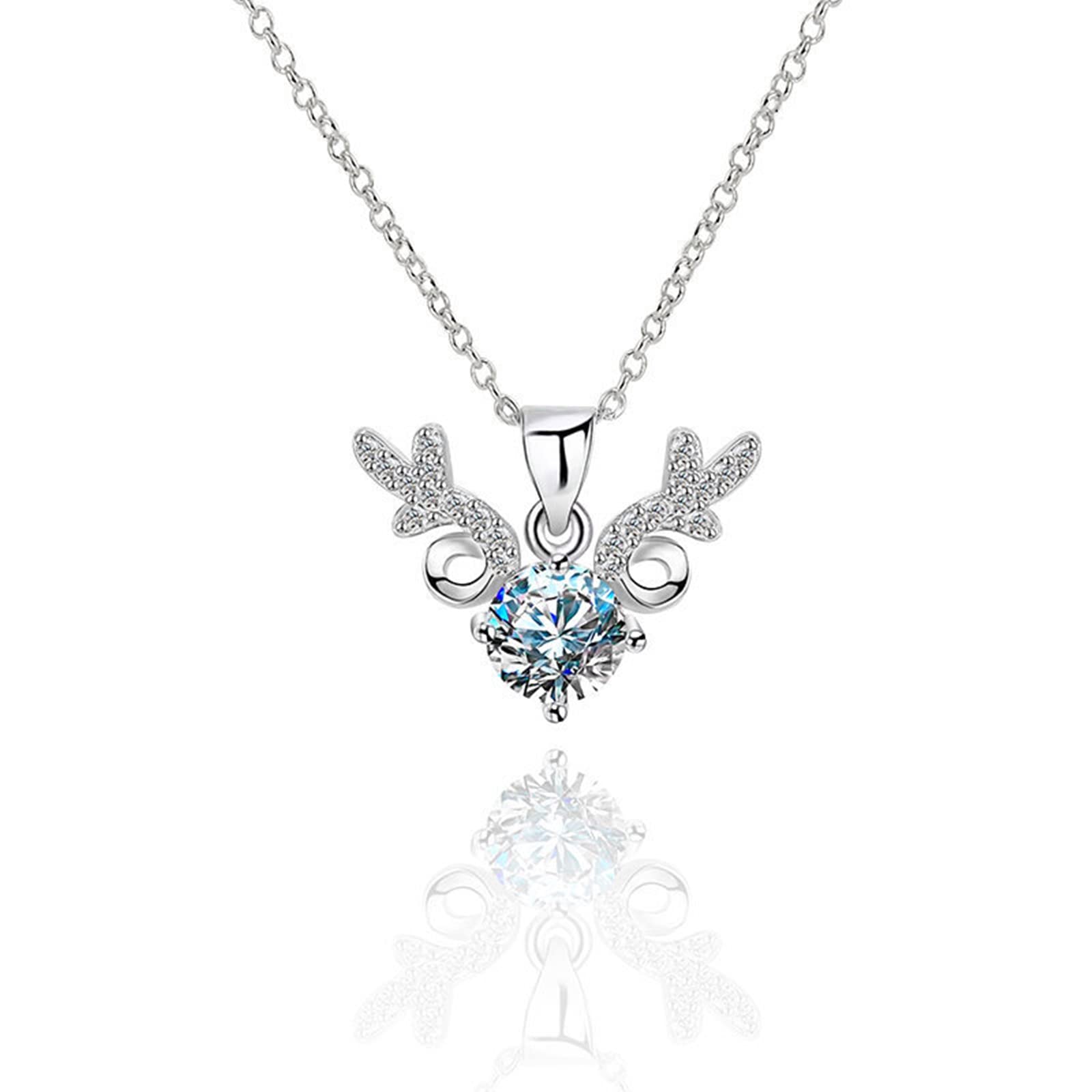 Collar de ciervo para mujer, oro blanco de 9 quilates para mujer, collar con colgante de diamante de laboratorio de ciervo para ella