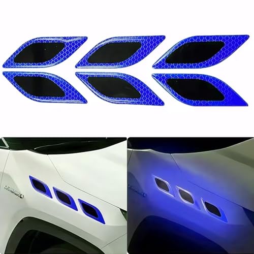 Image of Car Reflective Safety Stickers for Cars & Bikes, Side Fender Bumper, Night Visibility Warning Tape Waterproof High Intensity Reflector Decal Universal Fit (Set of 6, Blue)
