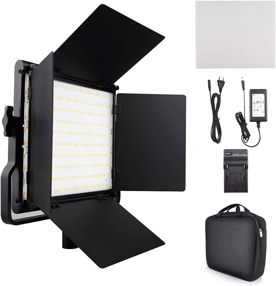 FOSITAN L4500K Bi-Color LED Video Light with Barndoor CRI 96+ 200 SMD LED Camera Light for Studio Photography Shooting (U Bracket, LCD Display - Single Light)