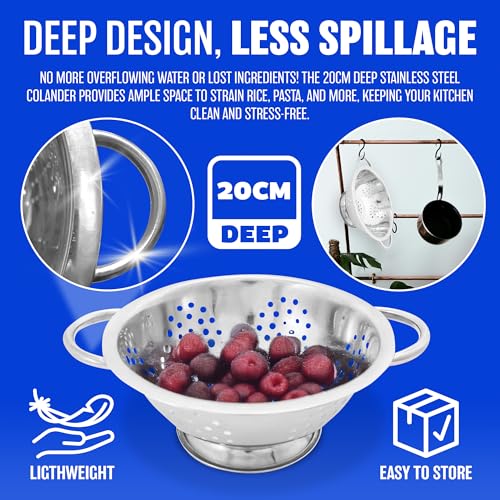 New 20CM Stainless Steel DEEP Colander Cooking Kitchen Lightweight Strainer Food - Image 5
