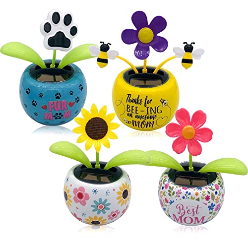 Geoyien Flor de Baile de Coche, Flor de Baile Solar Girasoles Bailando sacudiendo la Cabeza de los Adornos del Coche Juguetes de Bailarina oscilante, (4 Piezas) Cover