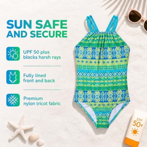 Image of Kanu Surf Girls Jasmine Beach Sport Halter One Piece Swimsuit