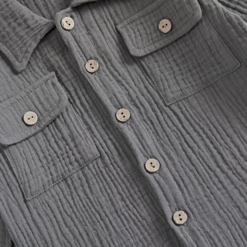 Image of VISGOGO Toddler Boy Linen Outfit Baby Boy Fall Winter Clothes Set Button-Down Shirt Tops Cotton Linen Pants 2PCS