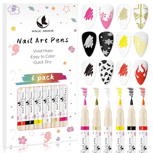 6 Farben 3D Nagelkunststift Set – Graffiti & Malstifte für Nageldesign, Maniküre-Werkzeuge, Liner & Punktierstift – Schnelltrocknende Acrylfarben Stifte für DIY Nail Art (6pcs)