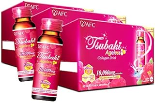 AFC Japan Tsubaki Ageless Beauty Collagen Drink from Japan with 10,000mg Marine Collagen Peptides + 500mg Royal Jelly + Hyaluronic Acid + Vitamin Bs & C for Skin Revitalization (1.69fl.ozx10sx3)
