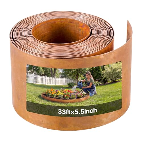 VEVOR Bordure de Jardin Métal 10 m x 14 cm Bordure de Pelouse Acier au Carbone pour Massifs de Fleurs, Allées, Délimitation Espace, Aménagement Paysager, Flexible,...