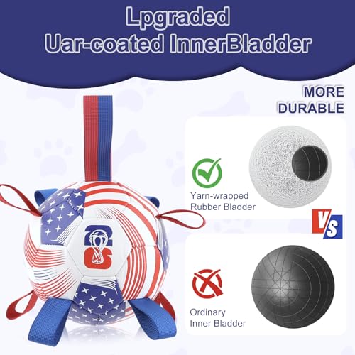 Image of Dog Toys Balls, Dog Soccer Ball with Straps, Dog Birthday Gifts, Durable Balls for Small Medium Pet, Puppy Outdoor Toy, Pet Training Soccer Ball, 2026 World Cup Soccer (6 Inch)