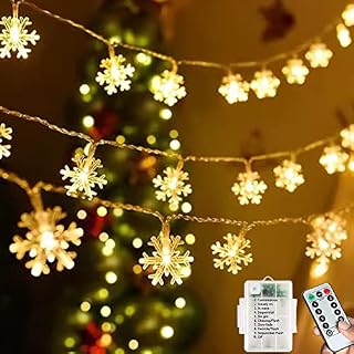 Fairy Lights Waterproof, 7M 60LEDs String Lights Battery Powered, 8 Modes Snowflake Lights Battery Indoor/Outdoor for Garden, Bed-Room, Wedding, Birthday, Party, Christmas Decorations (Warm White)