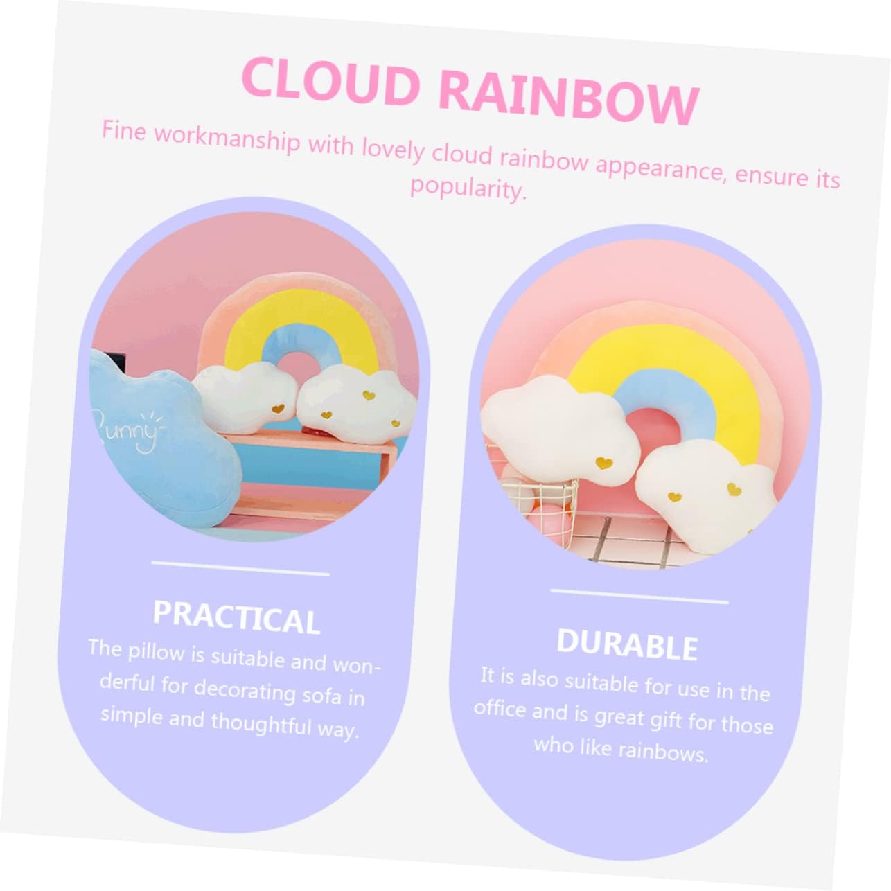 Amosfun Rainbow Shaped Plush Cloud Pillow Soft Decorative Cushion for Home Decor for Birthdays Holidays Cozy Stuffed Rainbow Pillow for Boys and Girls Adults Cute Pastel Design