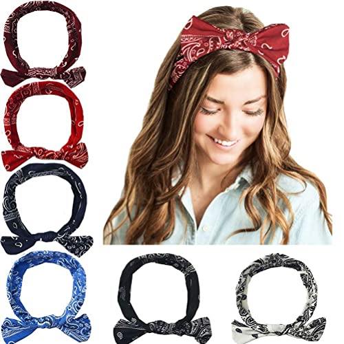 Yarlung 9 Pack Elastic Bow Headbands, Vintage Cotton Head Wraps Paisley Bandana HairBands, Rabbit Ears Twisted Hair Accessories for Sport, Yoga, Shower, Women & Girls