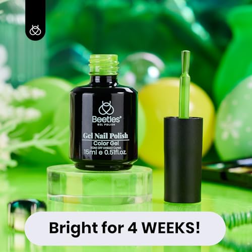 Image of Beetles Forest Green Gel Polish - 15ml Lime Green Gel Polish Solid Neon Color Soak Off LED UV Manicure Day Nails Art Design Salon Home DIY for Women & Girls